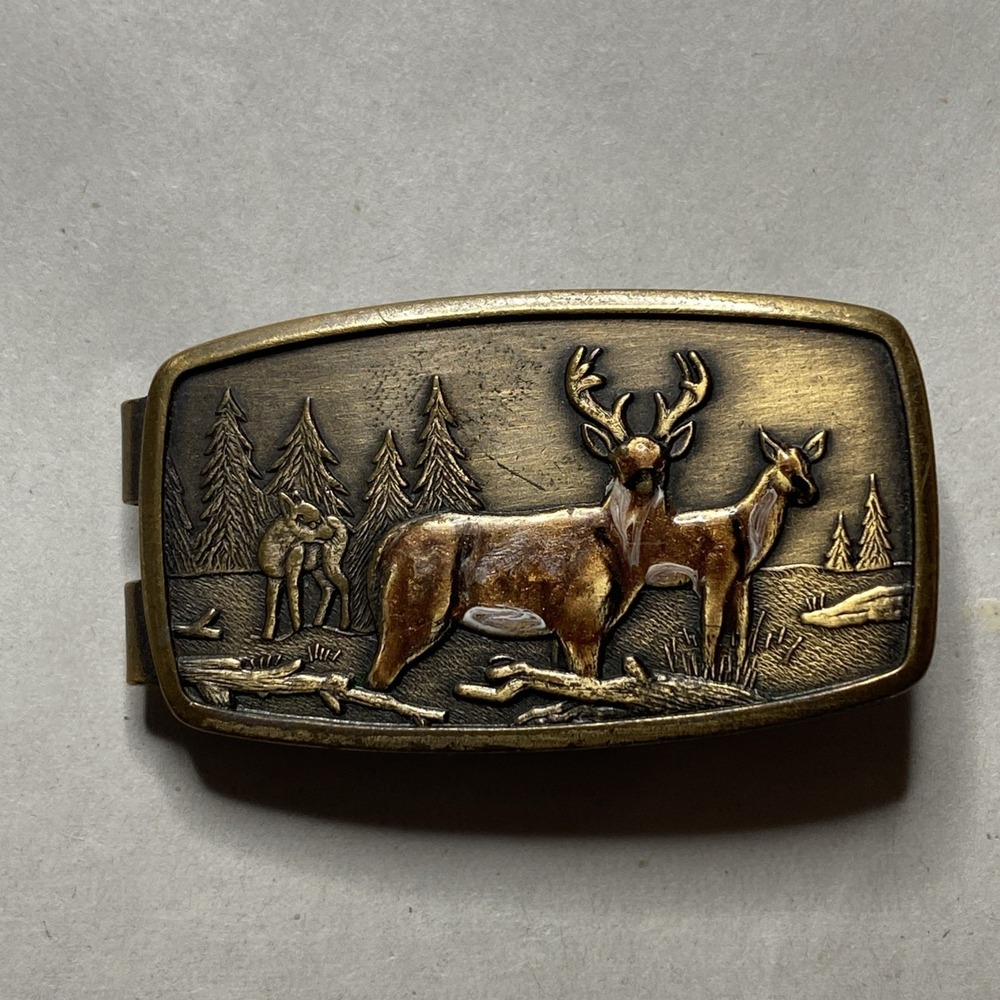 Vintage ANSON ENAMEL DEER MONEY CLIP WITH DOUBLE ACTION SPRING MADE IN THE USA